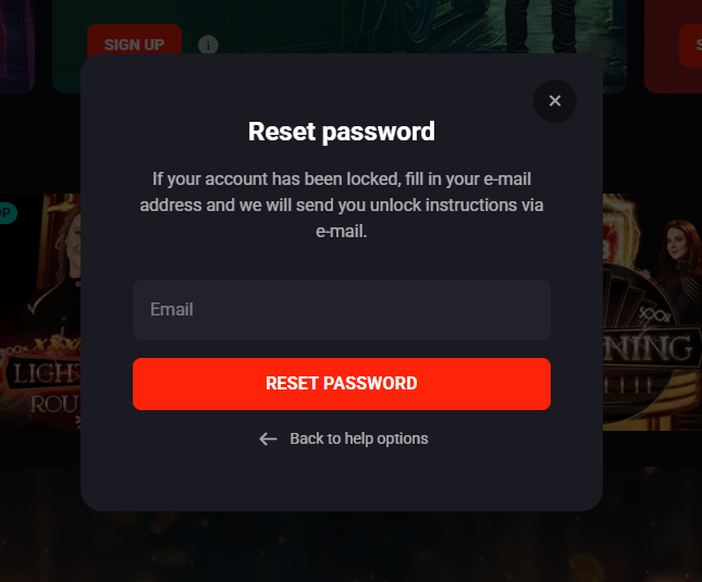 N1 Casino reset password